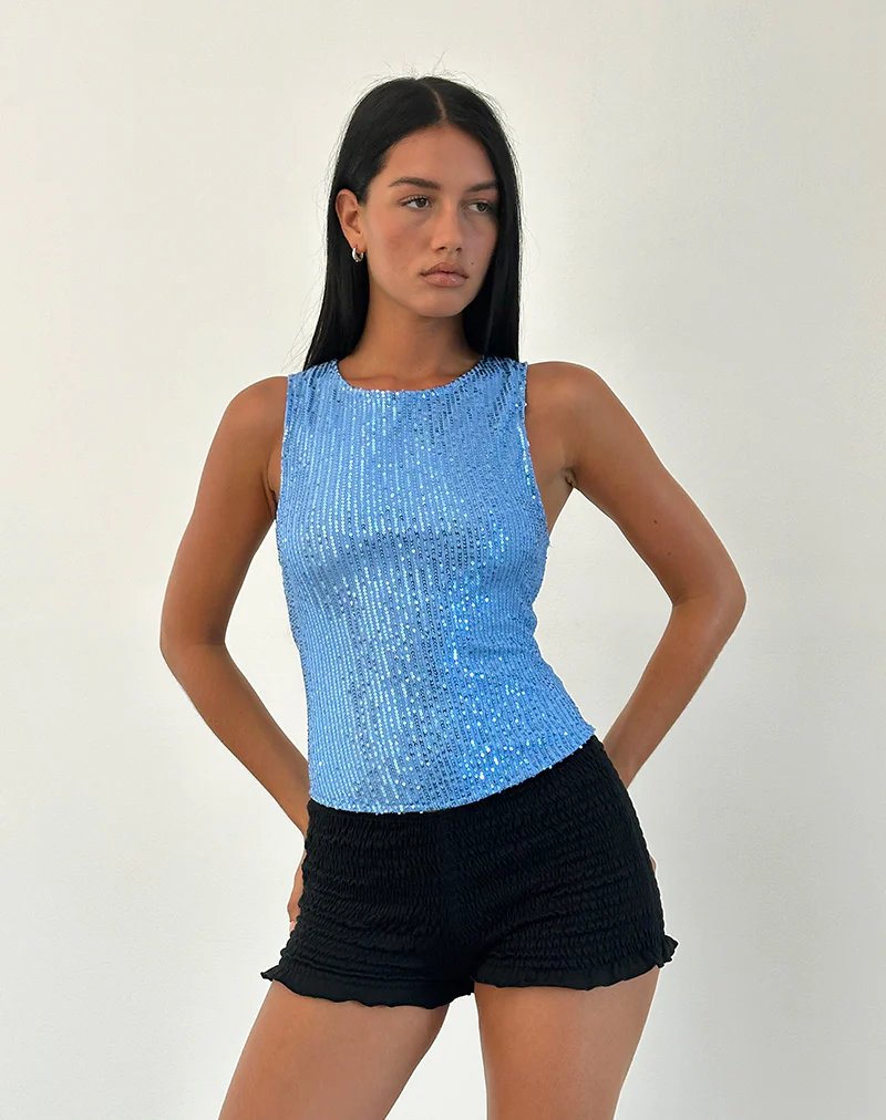 Hala Top in Drape Mini Sequin Light Blue - Image 2