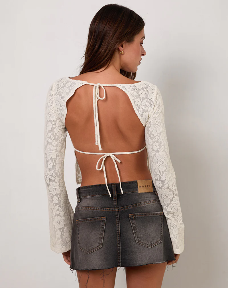 Halfi Long Sleeve Top in Hibiscus Crochet Lace Ivory - Image 3