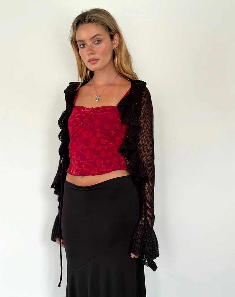 Hali Cami Top in Grunge Floral Flock Red - Image 2