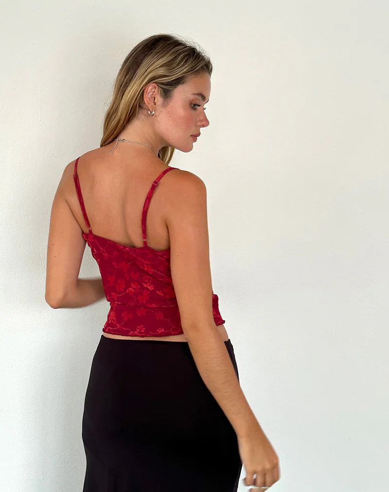 Hali Cami Top in Grunge Floral Flock Red - Image 4