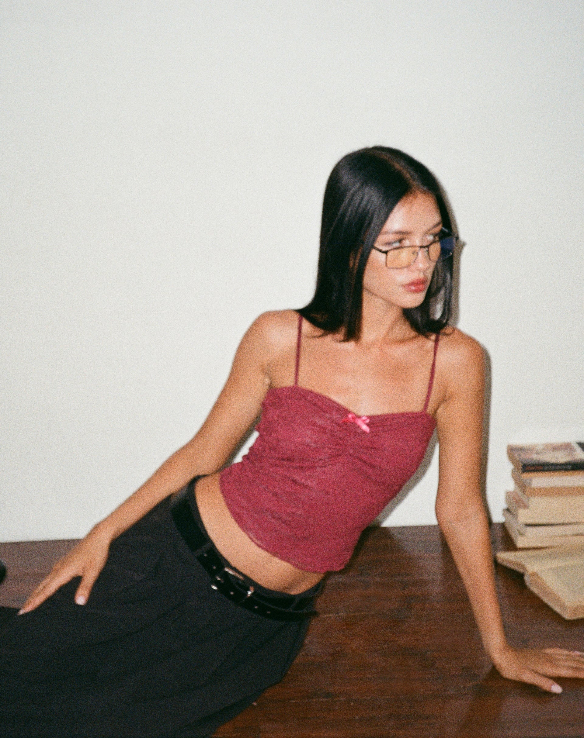 Hali Lace Cami Top in Maroon - Image 4