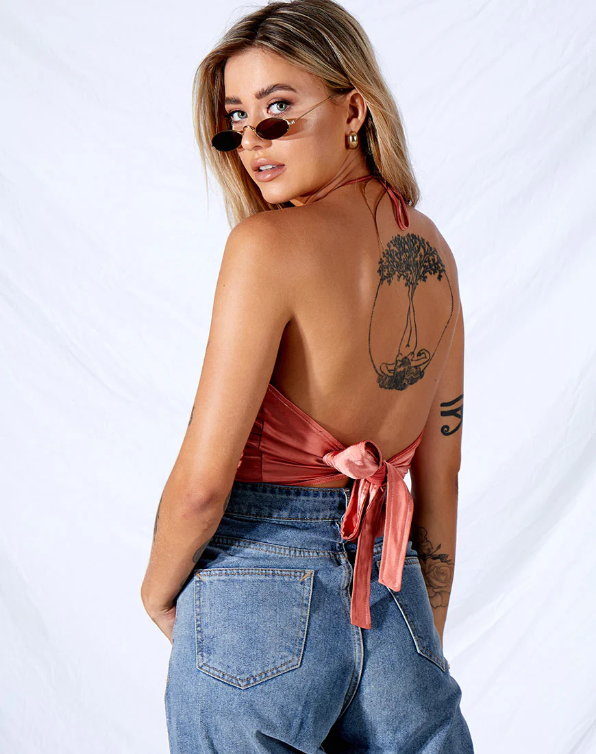 Haltri Crop Top in Satin Coral - Image 4