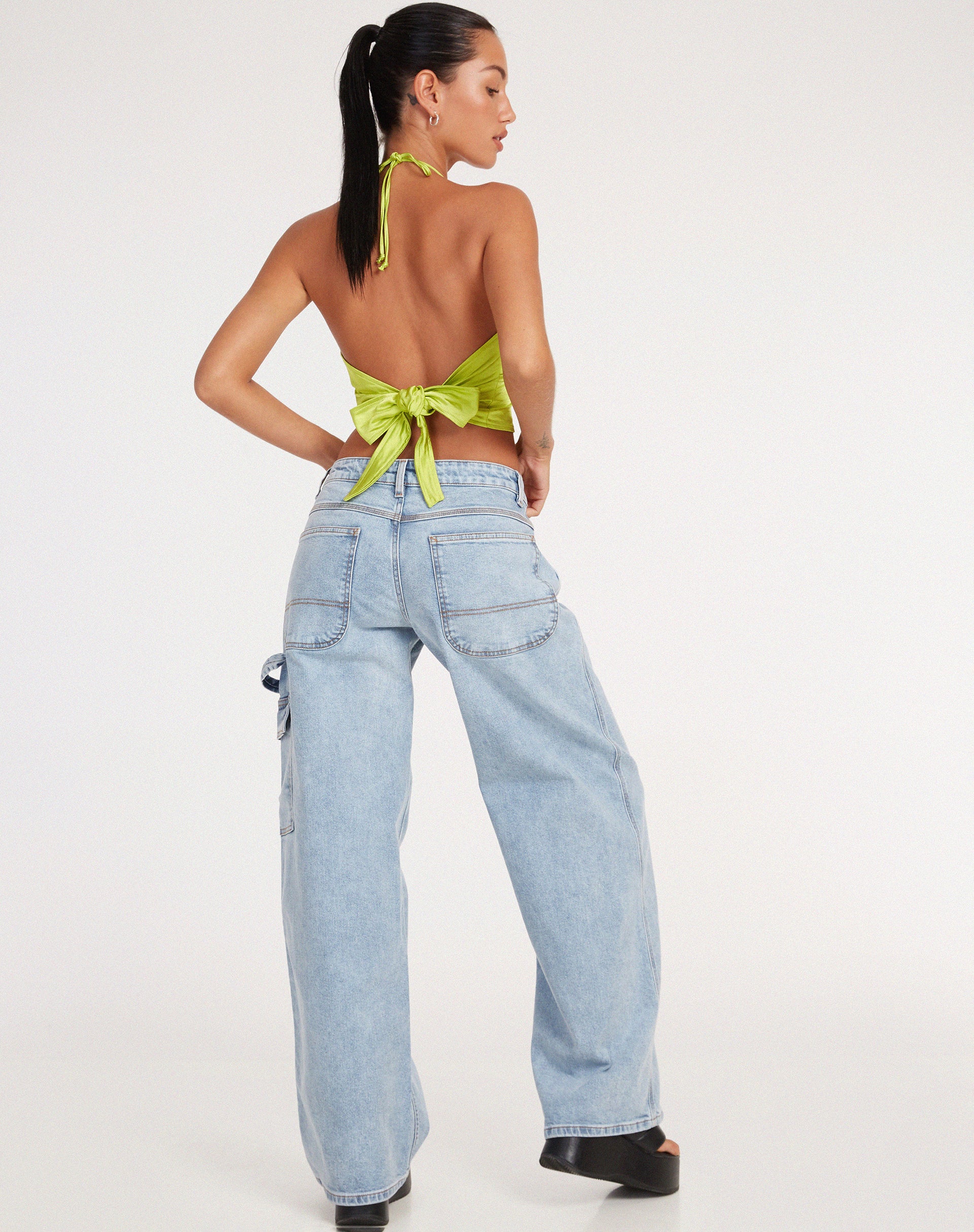 Haltri Crop Top in Satin Lime Green - Image 4