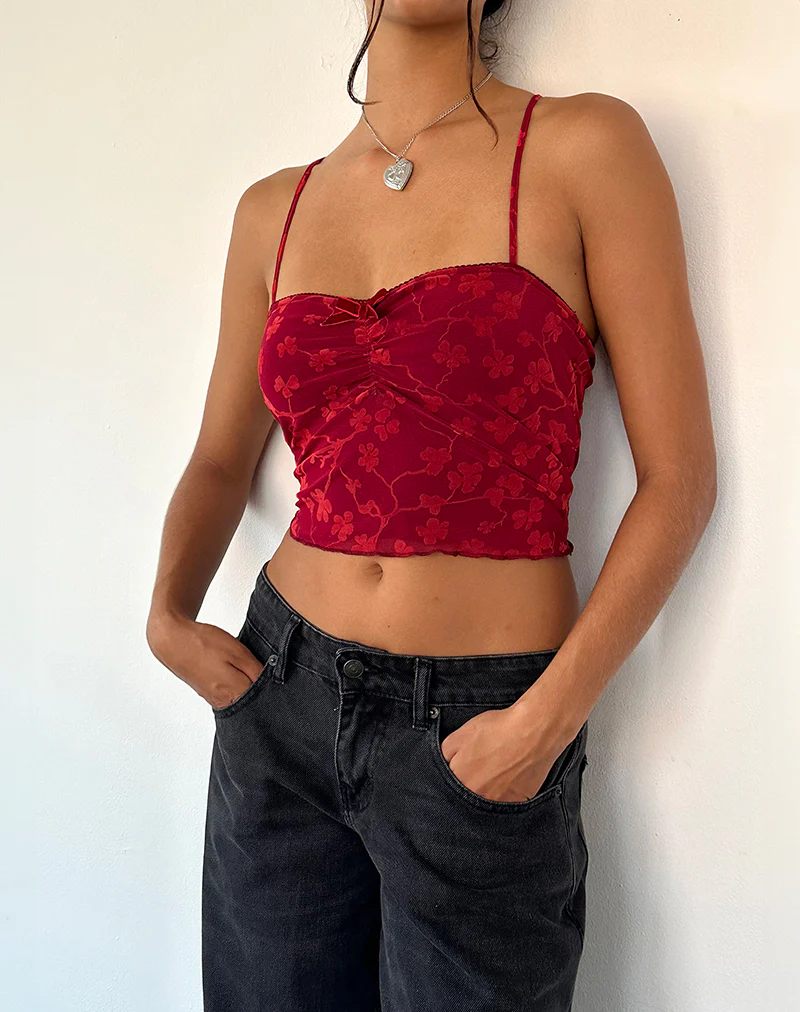 Halusi Cami Top in Grunge Floral Flock Red - Image 4