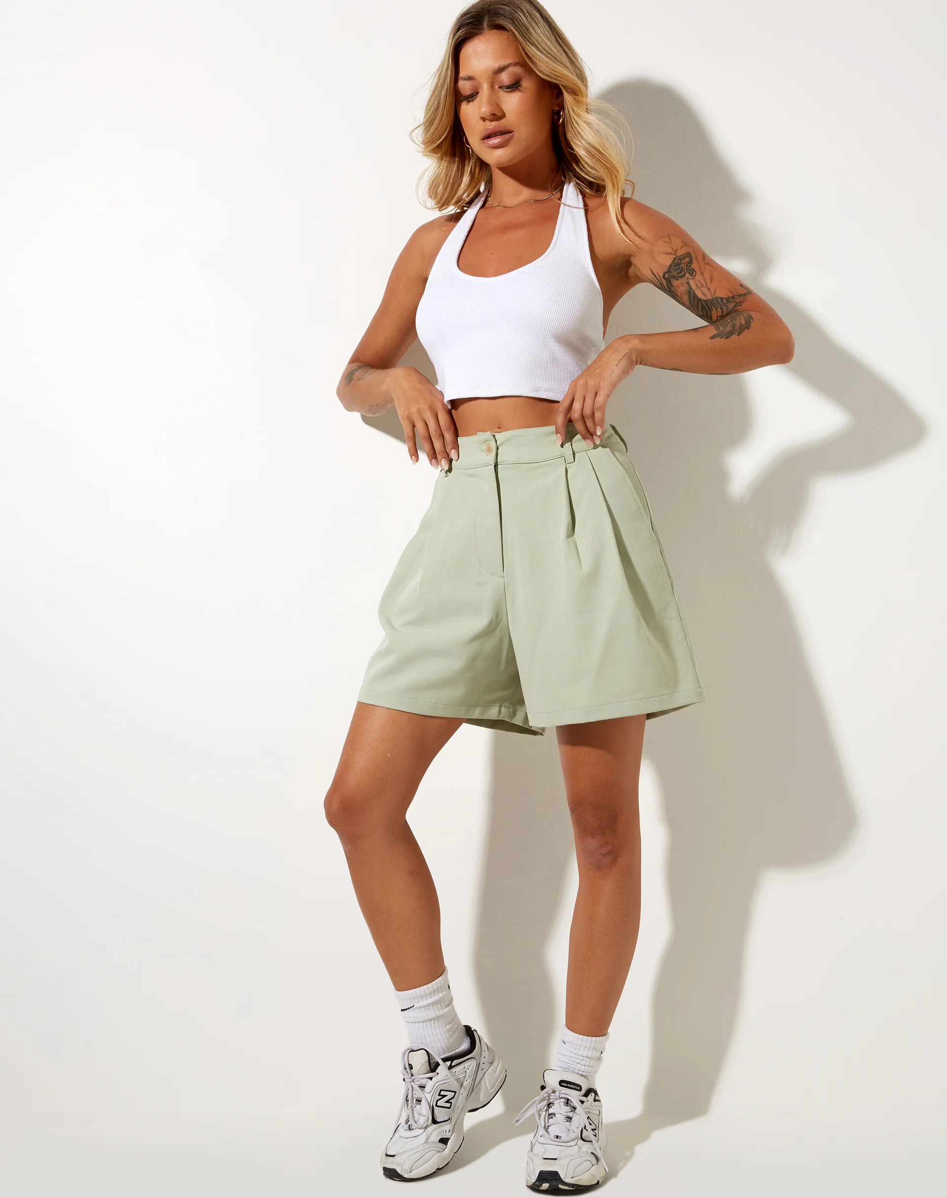 Hamo Tailored Shorts in Sage - Image 3