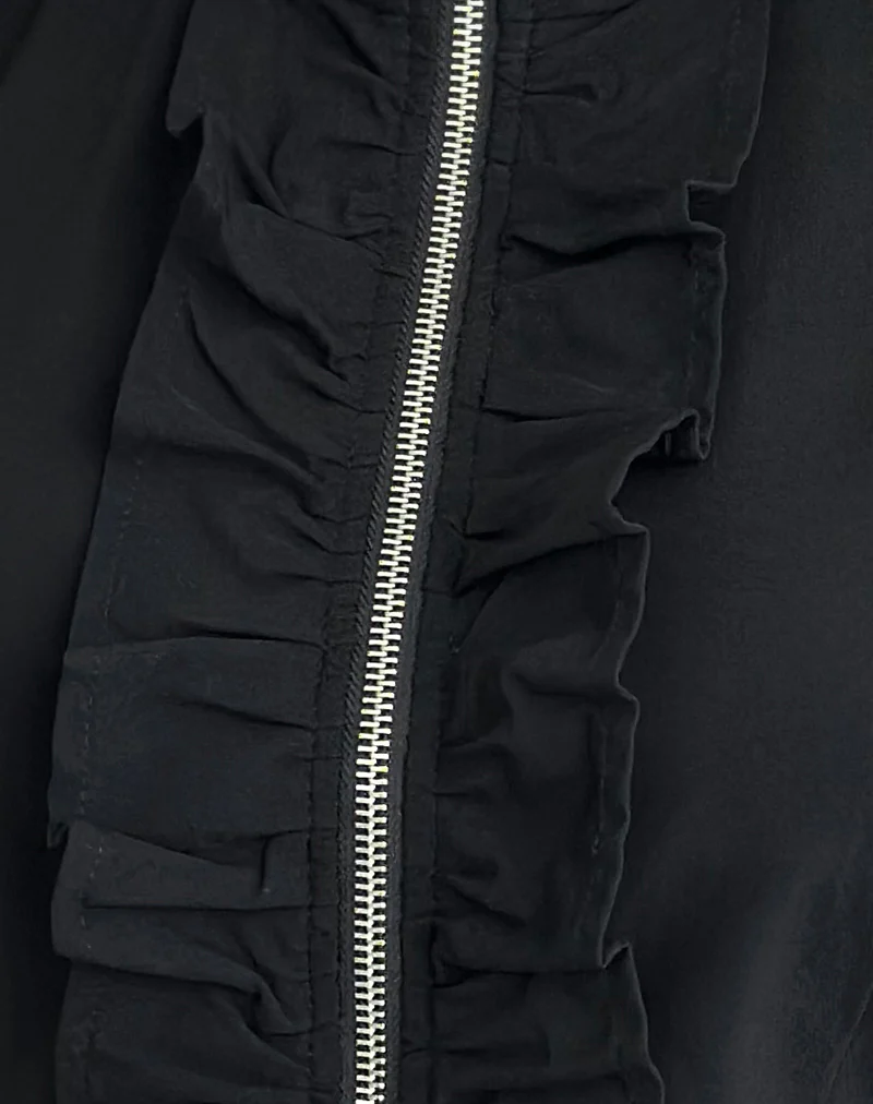Hanae Zip Frill Top in Tailoring Black - Image 6