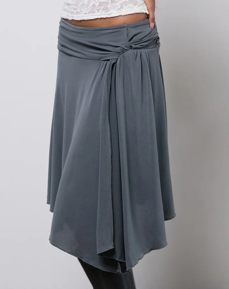 Harlan Asymmetric Midi Skirt in Cupro Grey - Image 5
