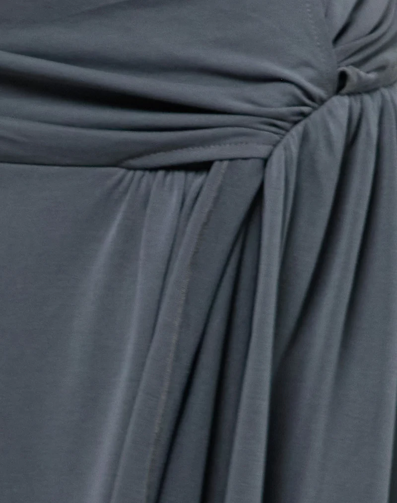 Harlan Asymmetric Midi Skirt in Cupro Grey - Image 6