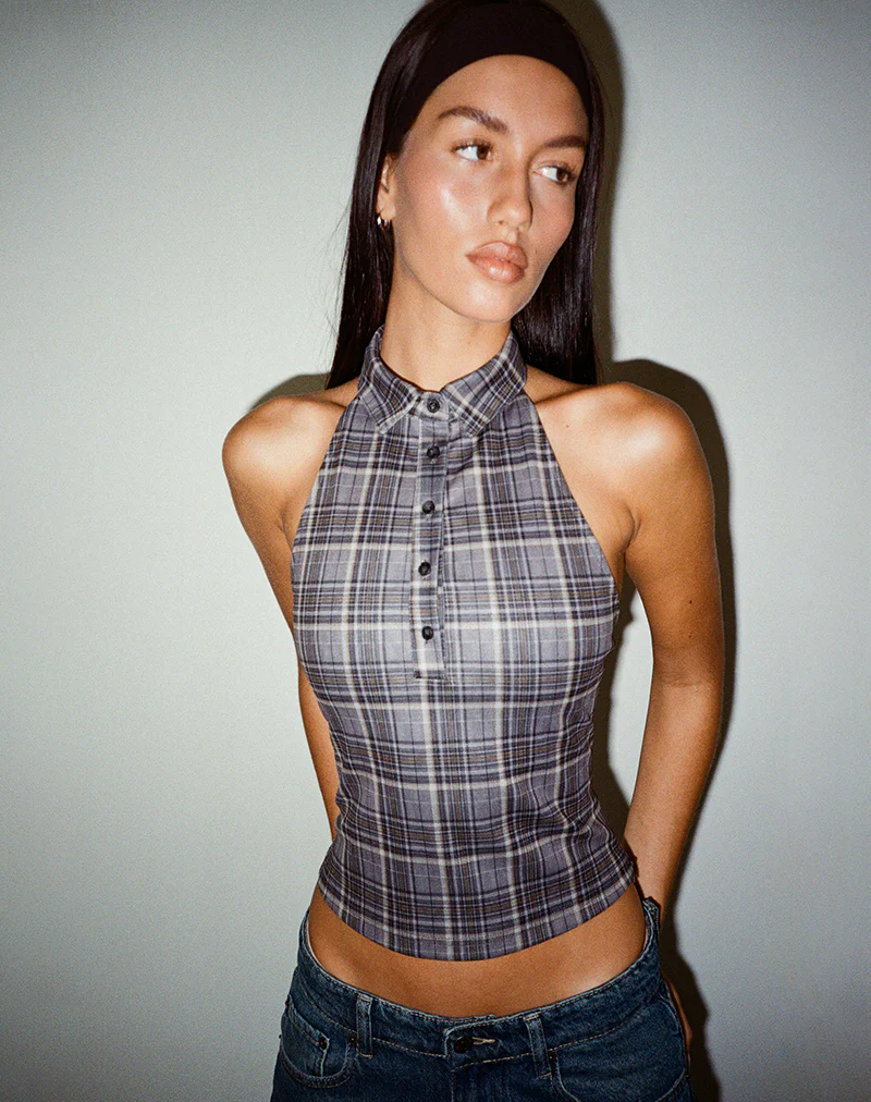 Harlo Collared Top in Check Tailoring Grey - Image 5
