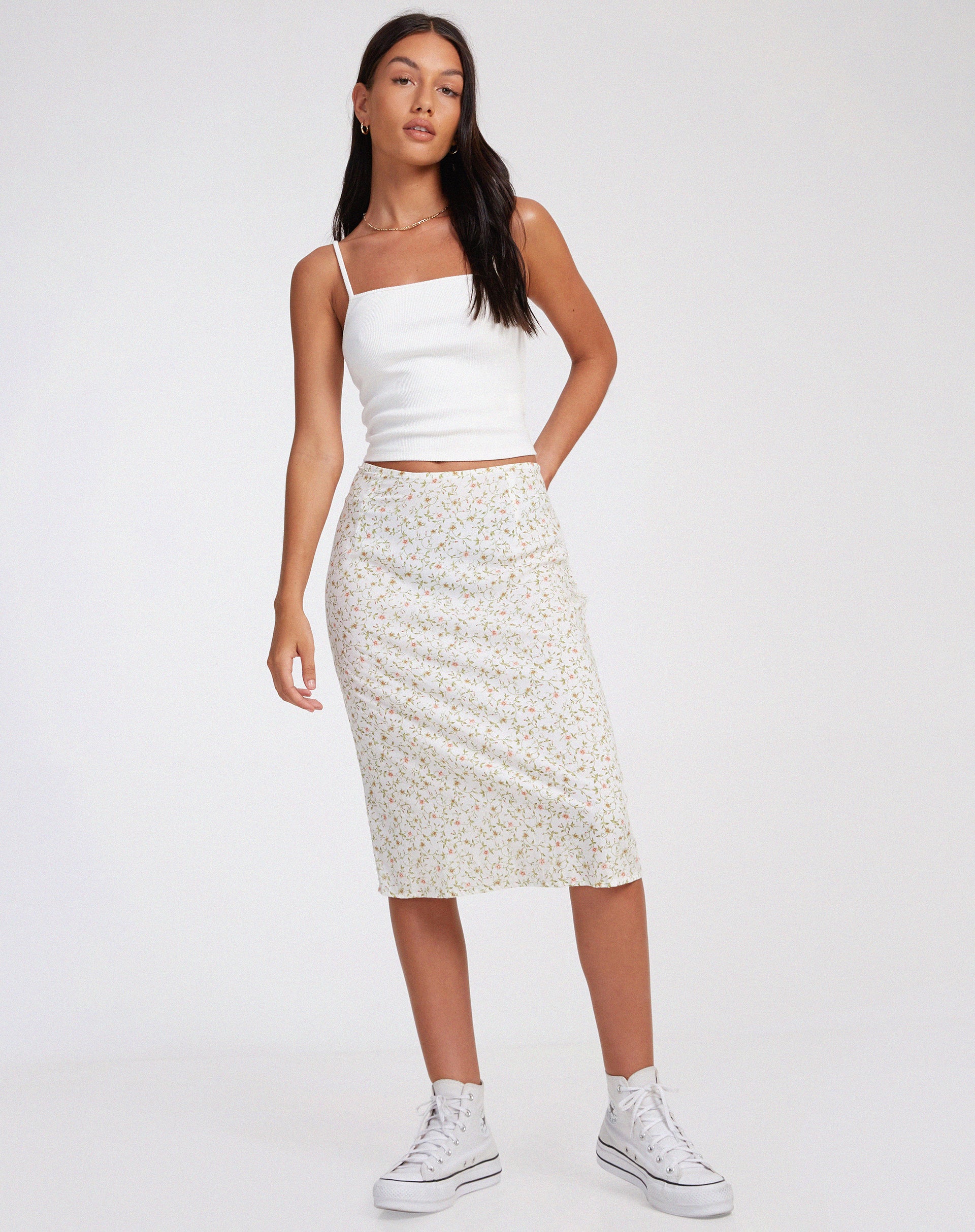 Harriet Midi Skirt in Pretty Petal Ivory - Image 4