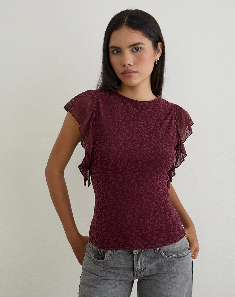 Harsya Top in Flock Mini Leopard Plum - Image 3