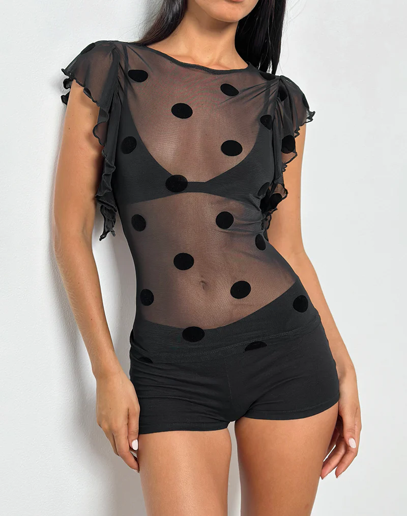 Harsya Unlined Top in Big Polka Flock Black - Image 5