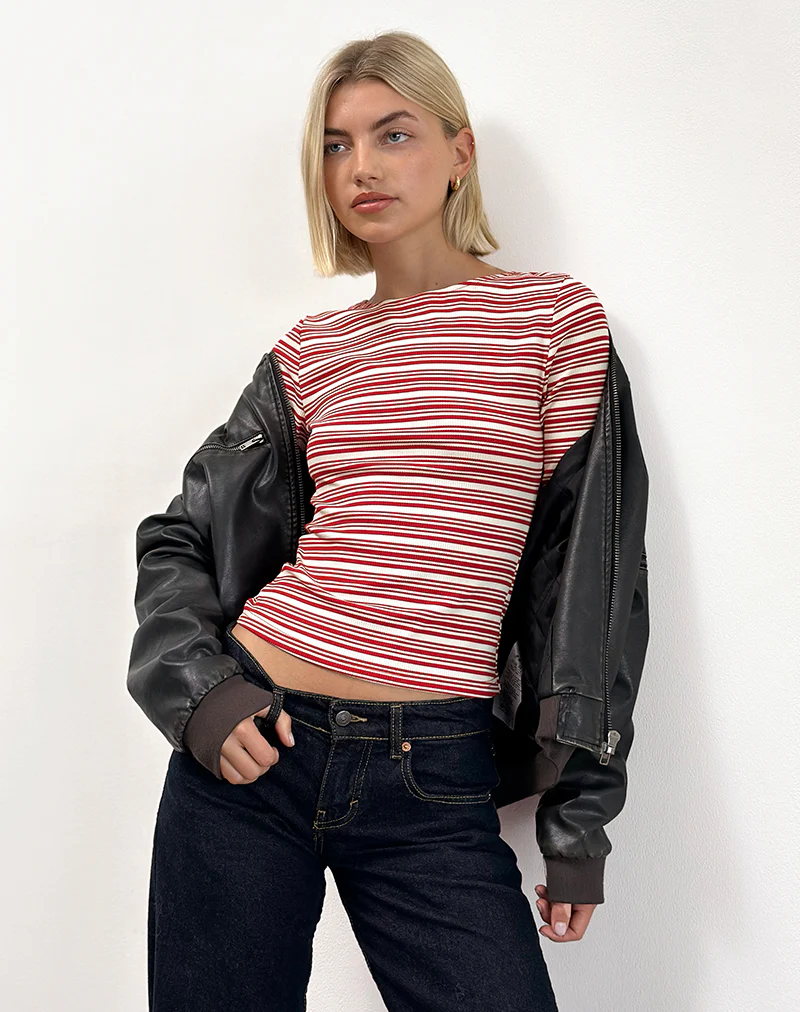 Haruka Top in Stripe Red and White - Image 3