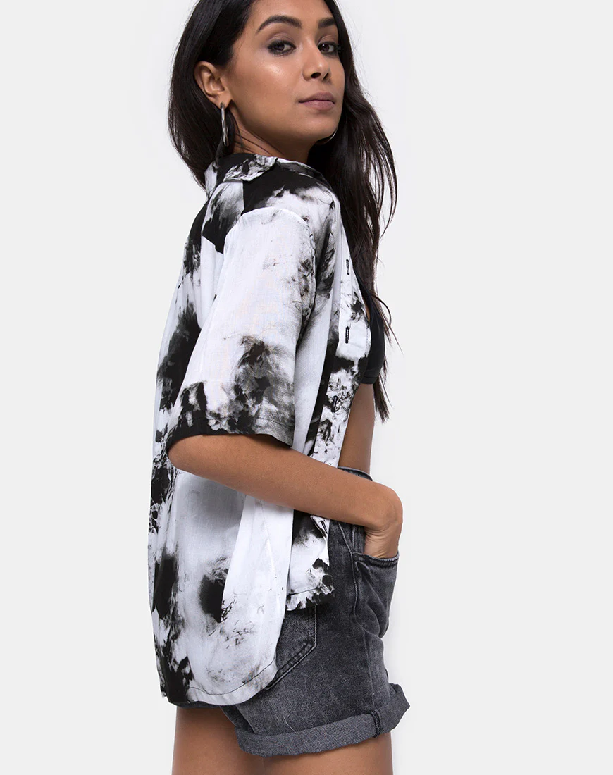 Hawaiian Shirt in Mono Tie Dye Black and White - Image 2