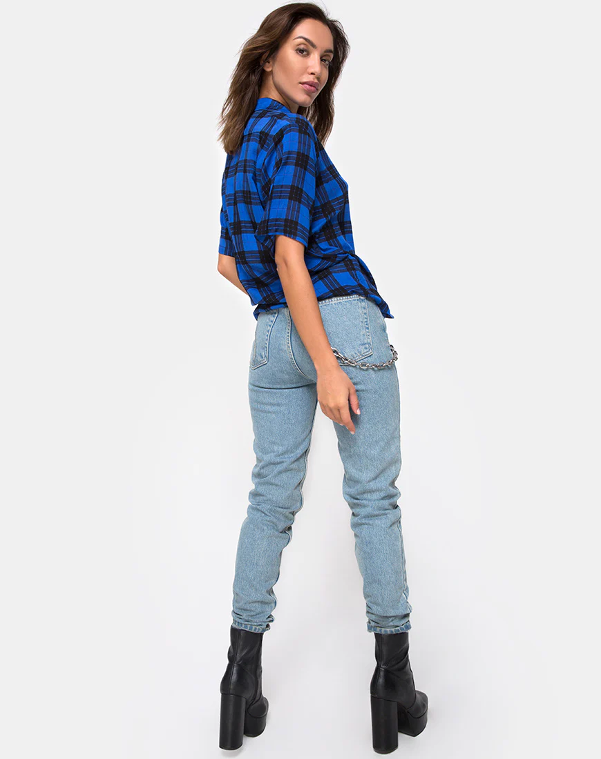 Hawaiian Oversized Shirt in Tartan Blue - Image 4