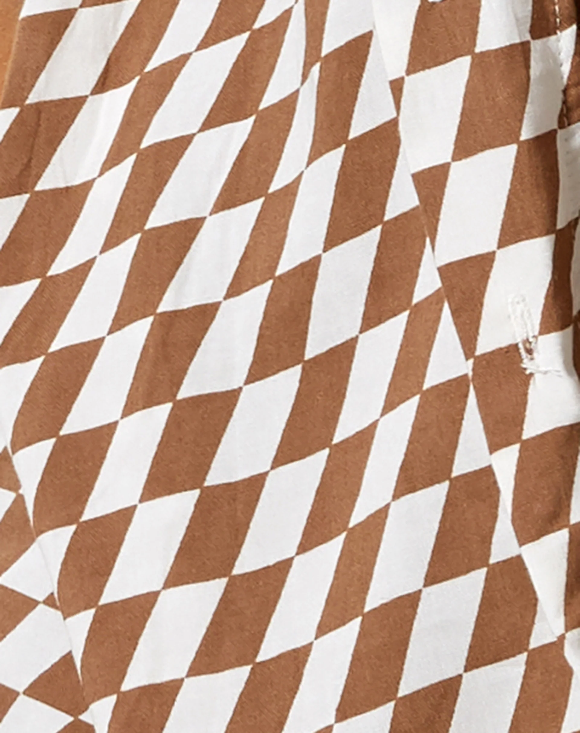 Hawaiian Shirt in Diagonal Checker Tan and Ivory - Image 6