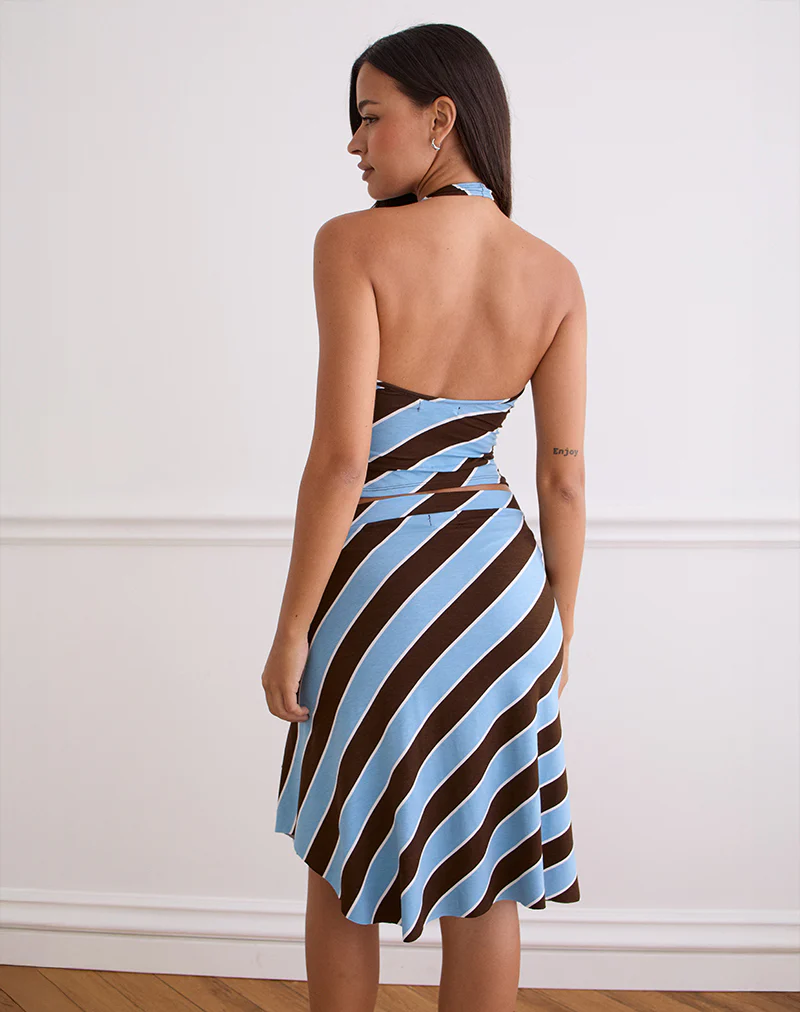 Haya Plunge Top in Retro Stripe Blue - Image 4