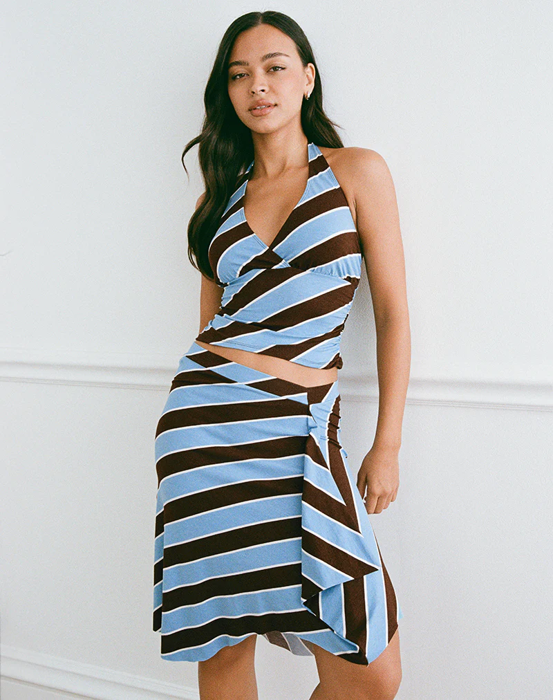 Haya Plunge Top in Retro Stripe Blue - Image 5
