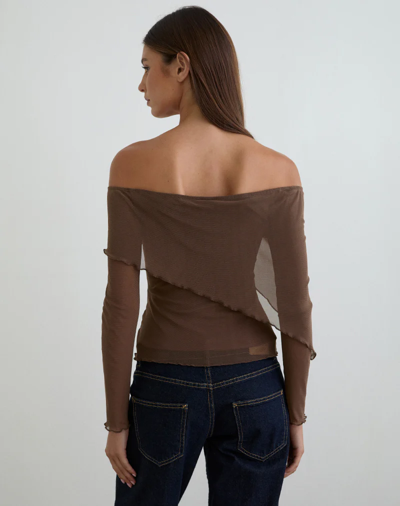 Haze Asymmetric Top in Mesh Brown - Image 4