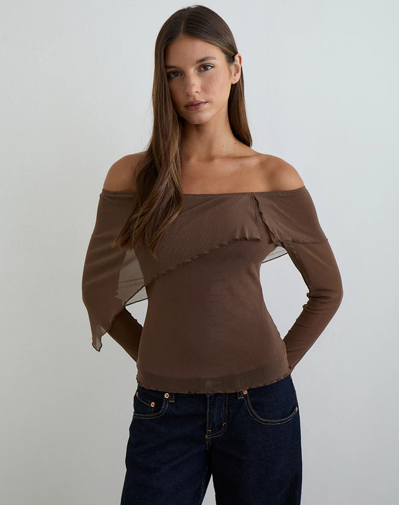 Haze Asymmetric Top in Mesh Brown - Image 5
