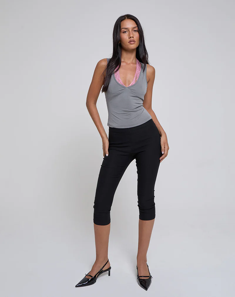 Helma Halterneck Top in Grey with Pink Lace - Image 4