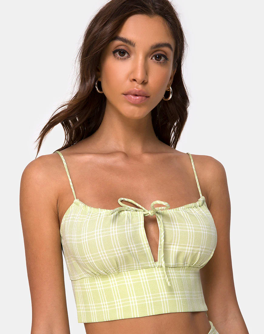Hema Crop Top in Sage Check - Image 2