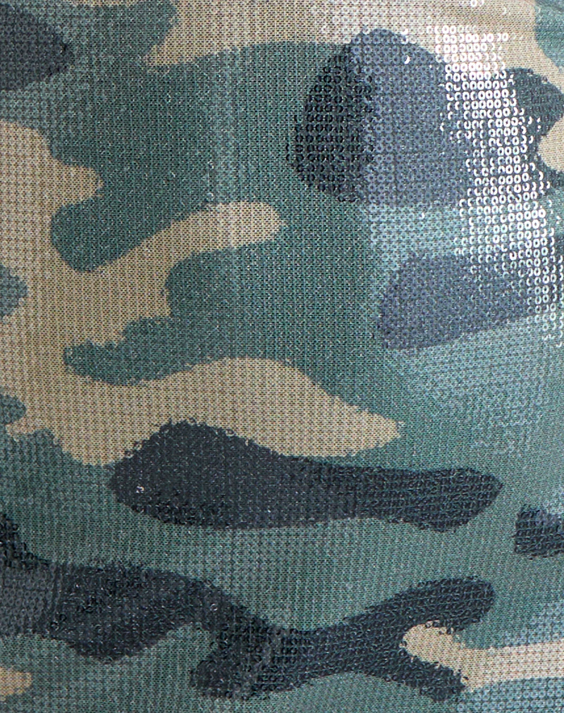 Hepasi Halter Mini Dress in Camo Sequin Khaki Green - Image 7