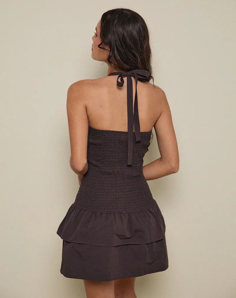 Herais Halterneck Mini Dress in Deep Mahogany - Image 3