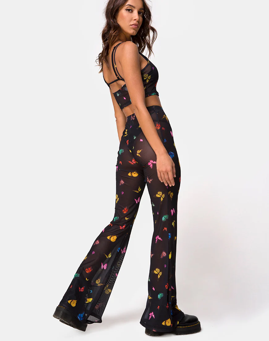 Herlom Flare Trouser in Mesh Black Butterfly - Image 2