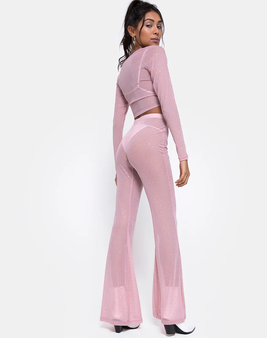 Herlom Flare Trouser in Crystal Net Rose - Image 3