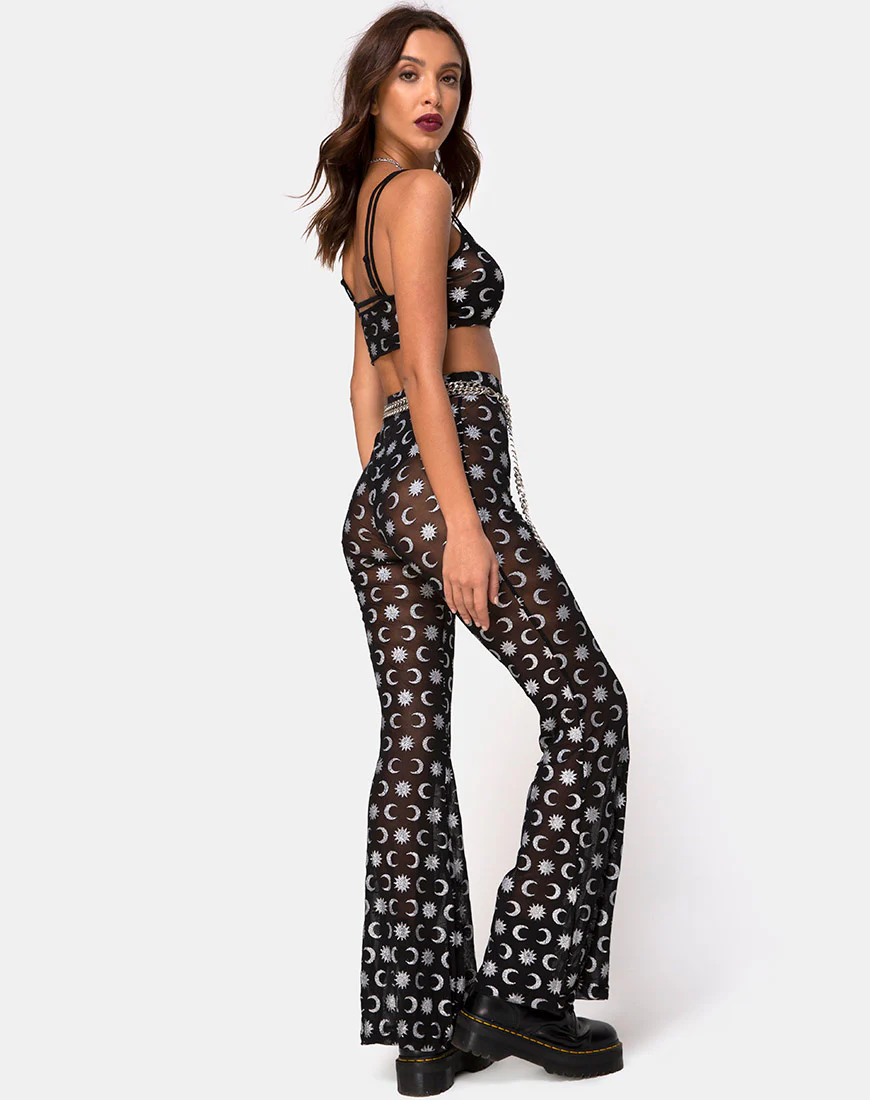 Herlom Flare Trouser in Over the Moon Black with Glitter - Image 2