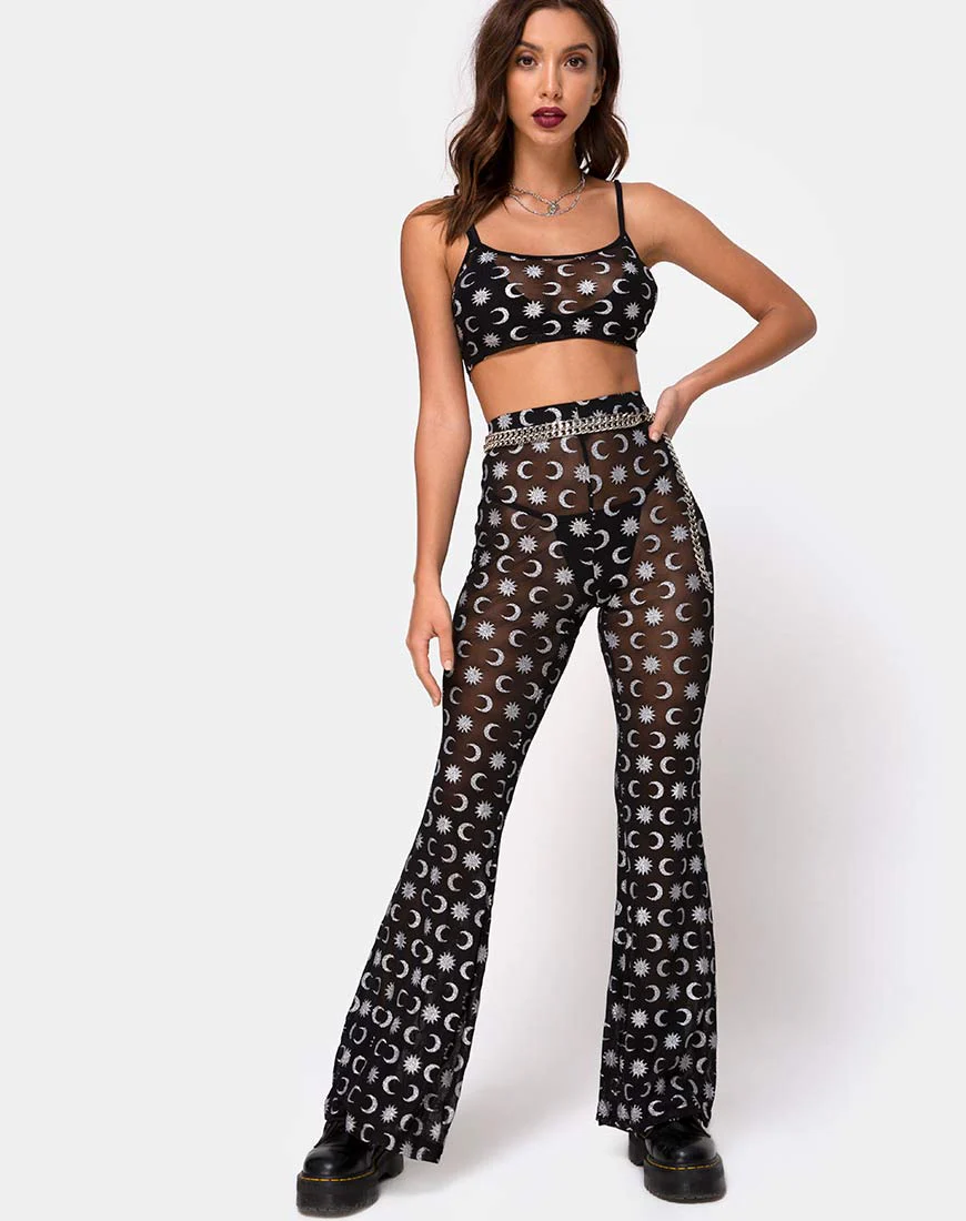 Herlom Flare Trouser in Over the Moon Black with Glitter - Image 3
