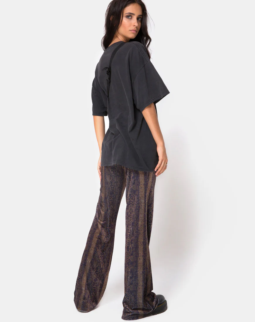 Herlom Flare Trouser in Velvet Brown Snake - Image 3