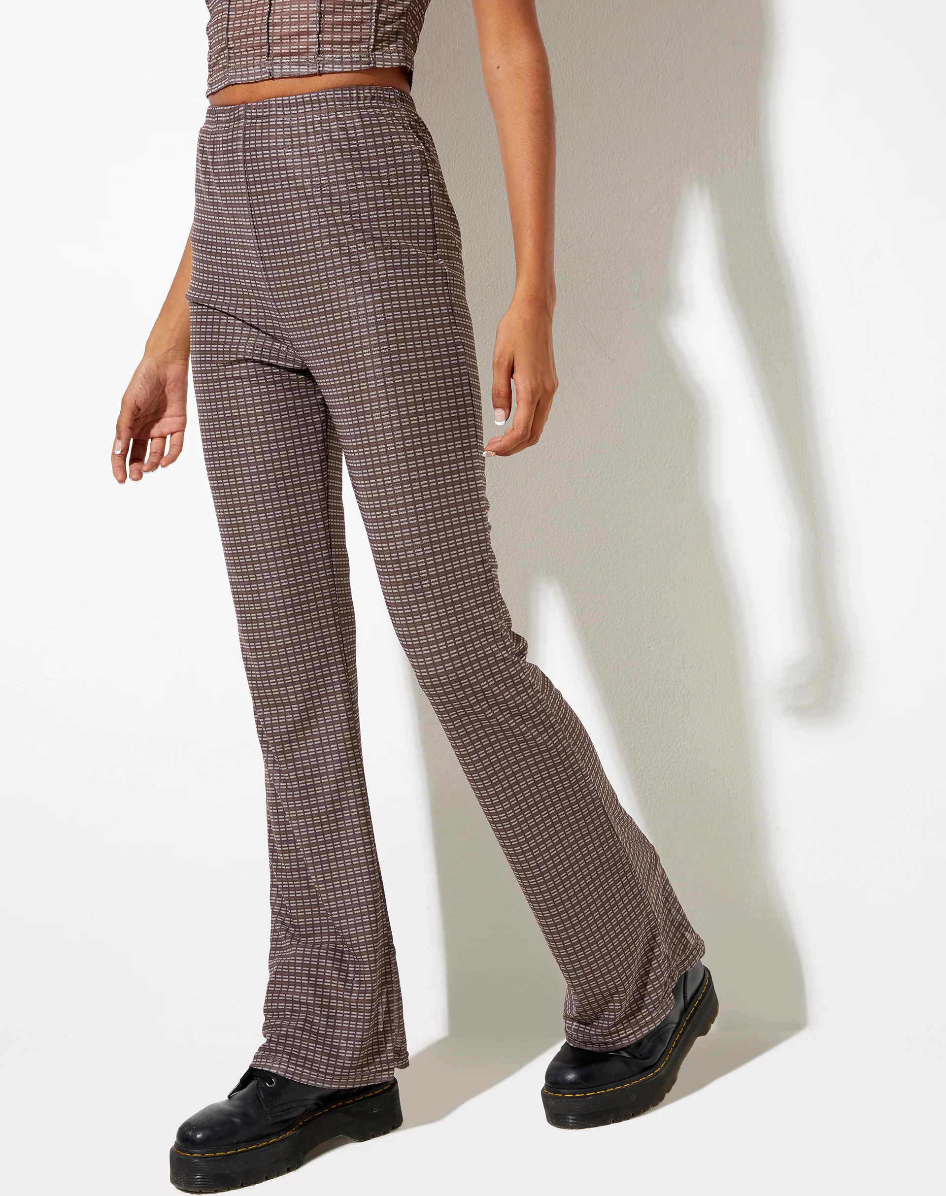 Herly Flare Trouser with Lining in Mini Check Chocolate - Image 3