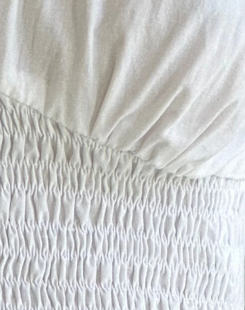 Hevalis Plunge Shirred Top in Poplin White - Image 7