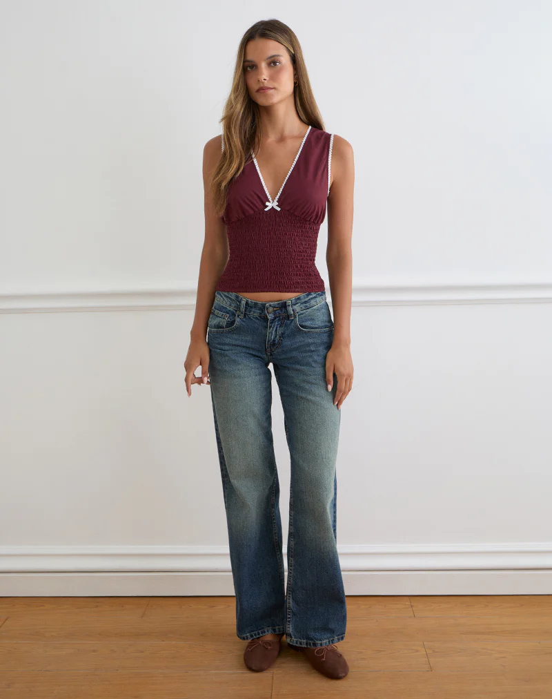 Hevalis Plunge Top in Poplin Maroon - Image 4