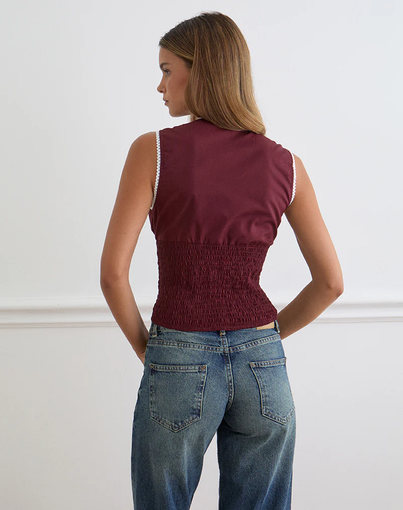 Hevalis Plunge Top in Poplin Maroon - Image 5