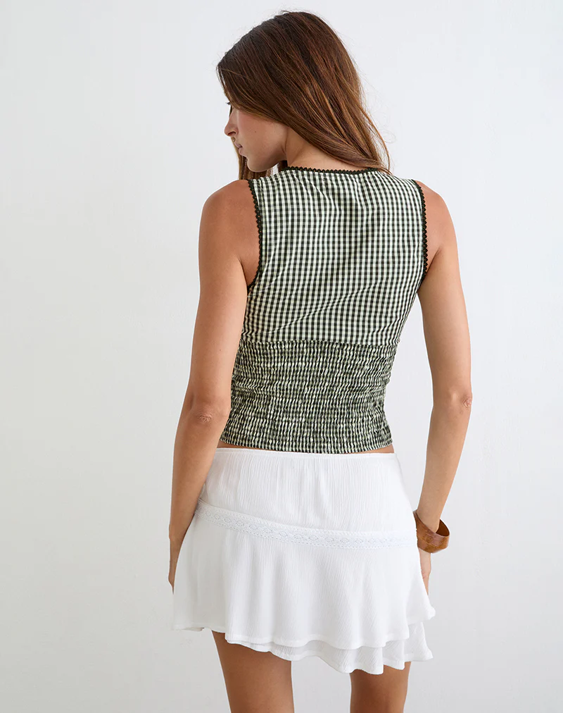 Hevalis Plunge Top in Mini Gingham Dark Green - Image 5