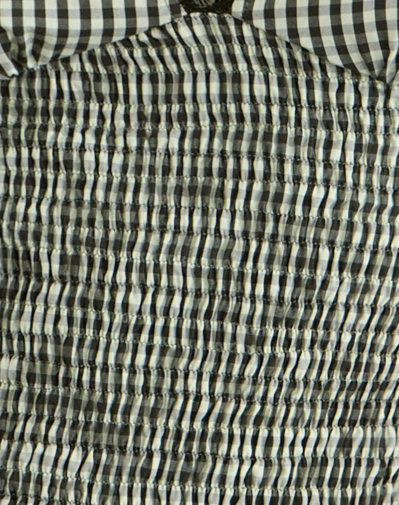 Hevalis Plunge Top in Mini Gingham Dark Green - Image 6