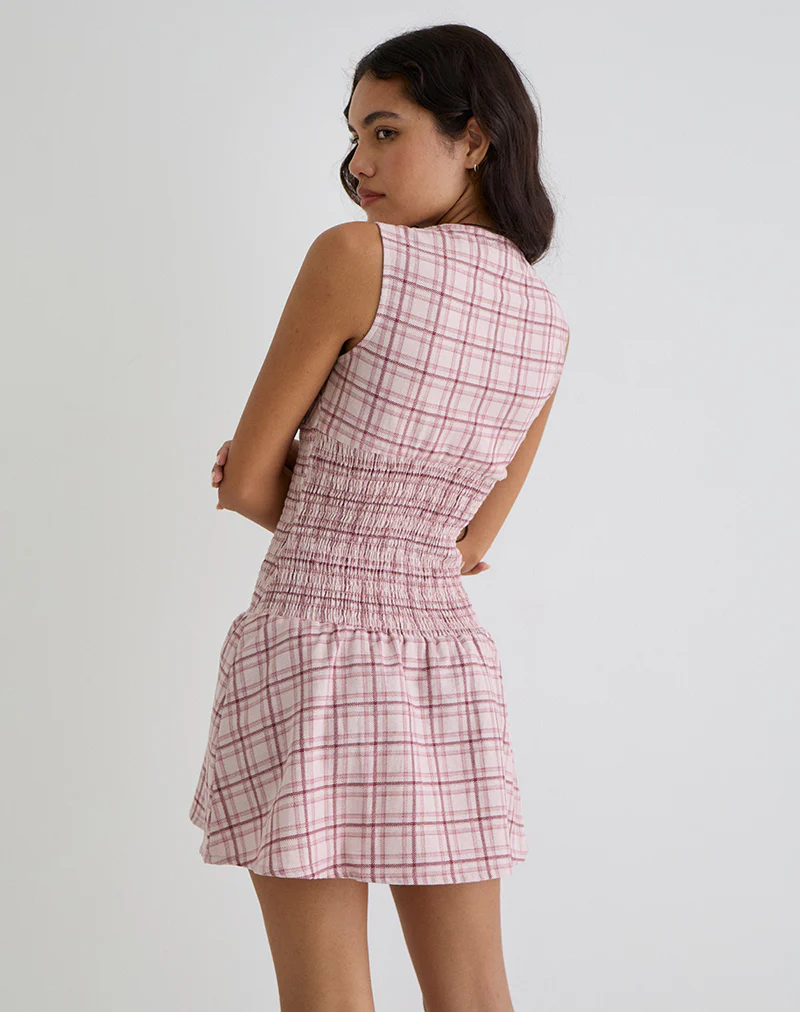 Hevoria Mini Dress in Basic Tartan Pink - Image 5