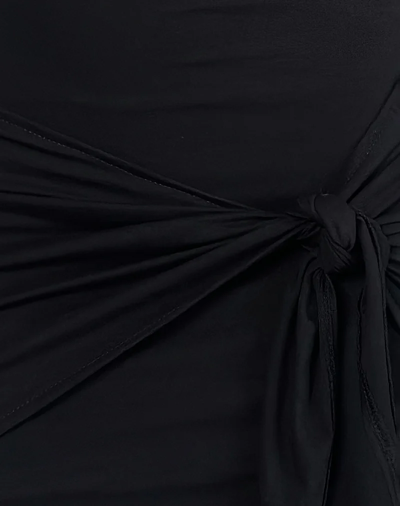 Hikira Plunge Mini Dress in Black with Tie Belt - Image 6