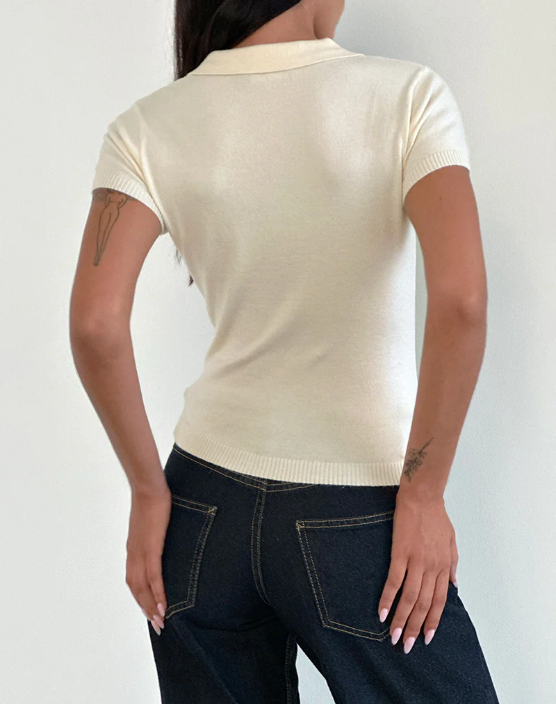 Hilda Collared Top in Ivory Knit - Image 5