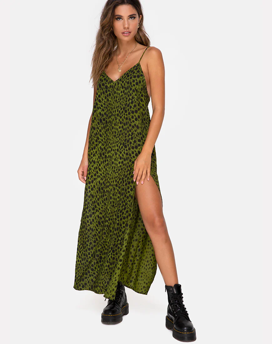 Hime Maxi Dress in Cheetah Khaki - Image 3