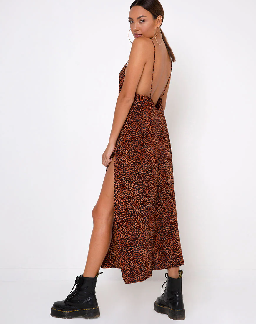 Hime Maxi Dress in Ditsy Leopard Orange - Image 2