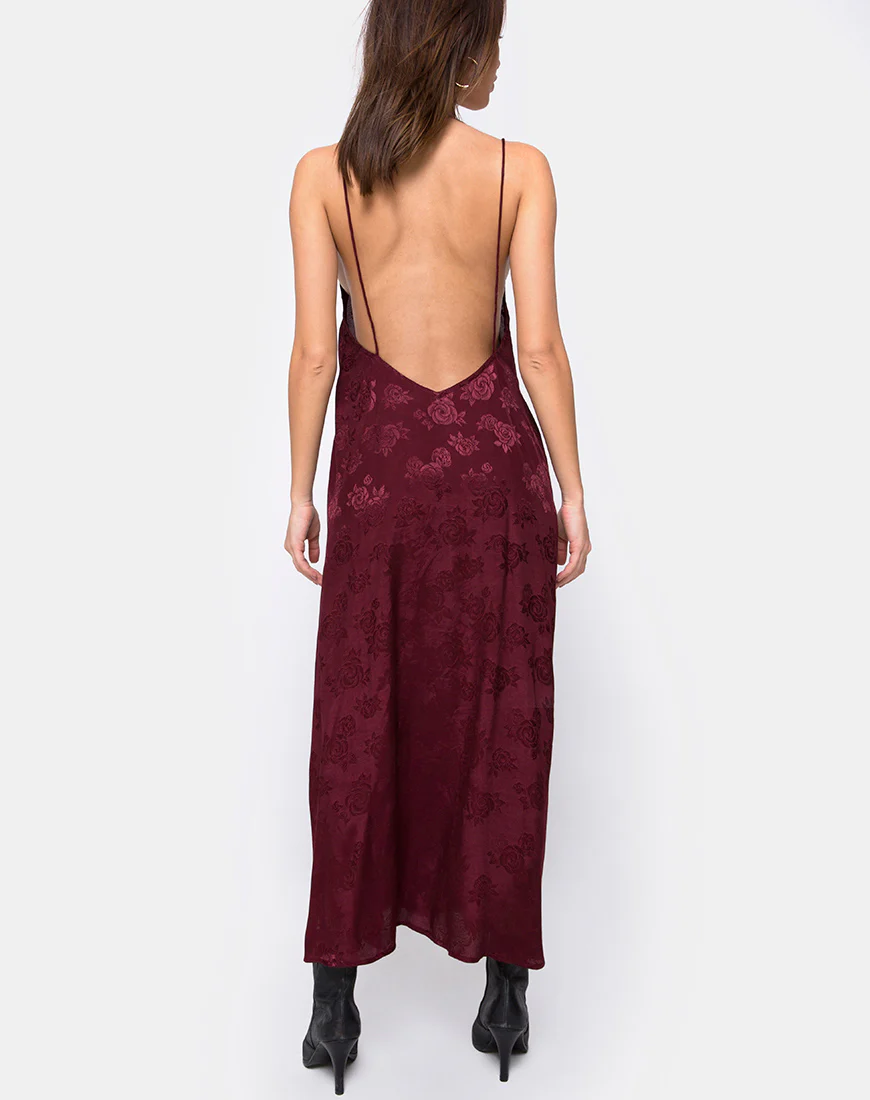 Hime Maxi Dress in Satin Burgundy Rose - Image 4
