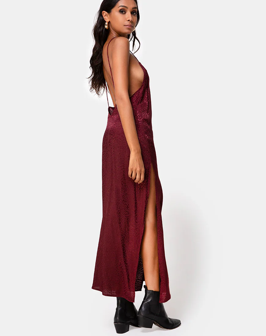 Hime Dress in Satin Cheetah Burgundy - Image 2