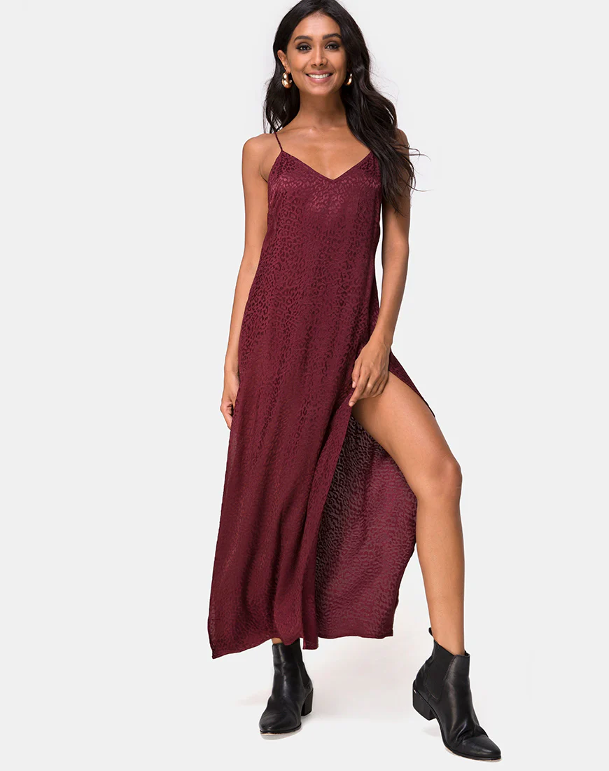 Hime Dress in Satin Cheetah Burgundy - Image 3