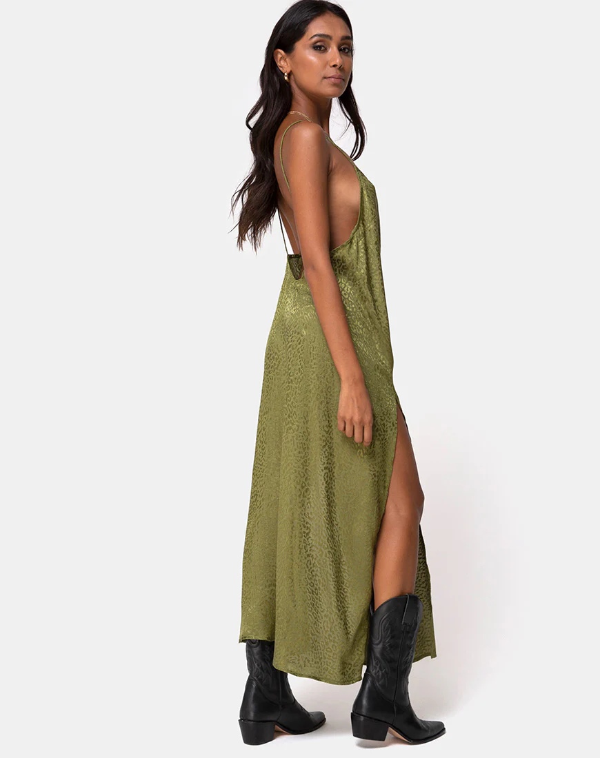 Hime Dress in Satin Cheetah Khaki - Image 3