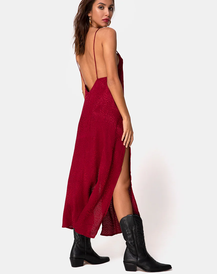Hime Maxi Dress in Satin Cheetah Raspberry - Image 4