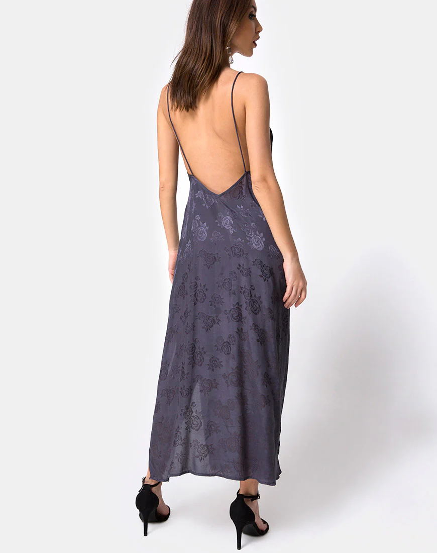 Hime Maxi Dress in Satin Grey Rose - Image 2